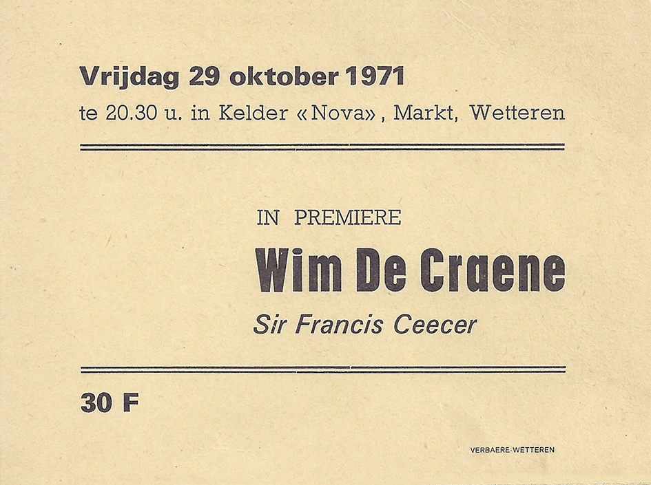 29 10 1971 Sir Francis Ceecer toegangskaart één-mans cabaret tegen uitbuiting en onrecht