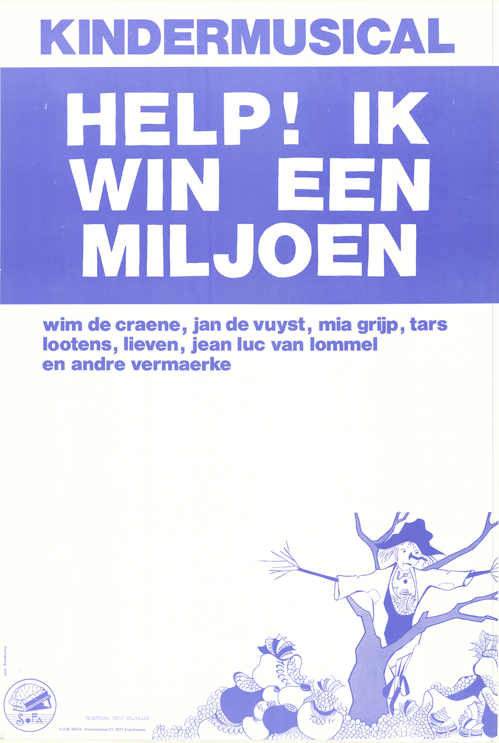 1977 Affiche Kindermusical Help ik win een miljoen van Jan De Vuyst