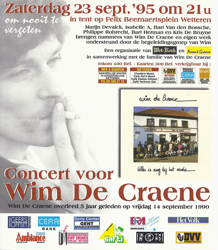 1995 Affiche/flyer Herdenkingsconcert Wim De Craene Om nooit te vergeten 